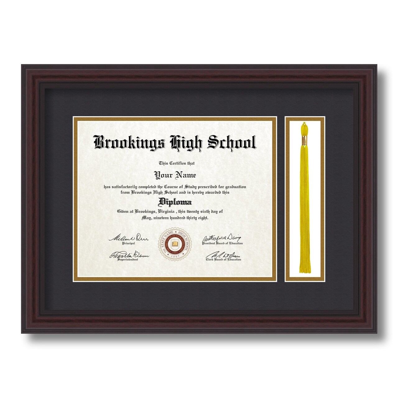 ArtToFrames 8x10 inch Diploma Frame with Tassel Opening - Framed with Black and Gold Mats, Comes with Regular Glass and Sawtooth Hanger for Wall Hanging (DT-8x10)